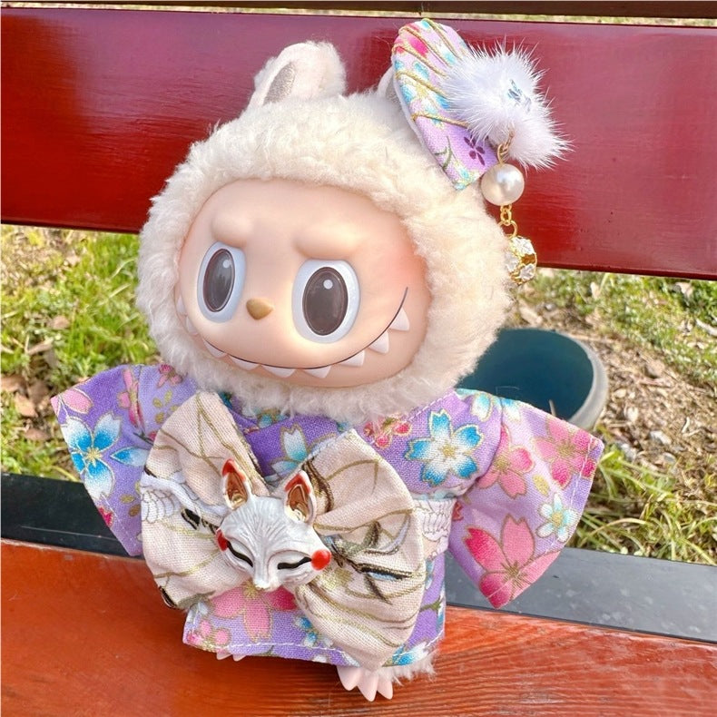 Men's Kimono 17CM Labubu Plush Doll Clothes First Generation Sitting Party Vinyl Set