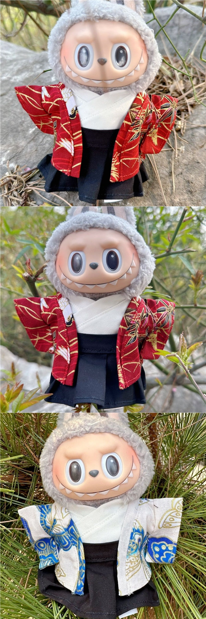 Men's Kimono 17CM Labubu Plush Doll Clothes First Generation Sitting Party Vinyl Set