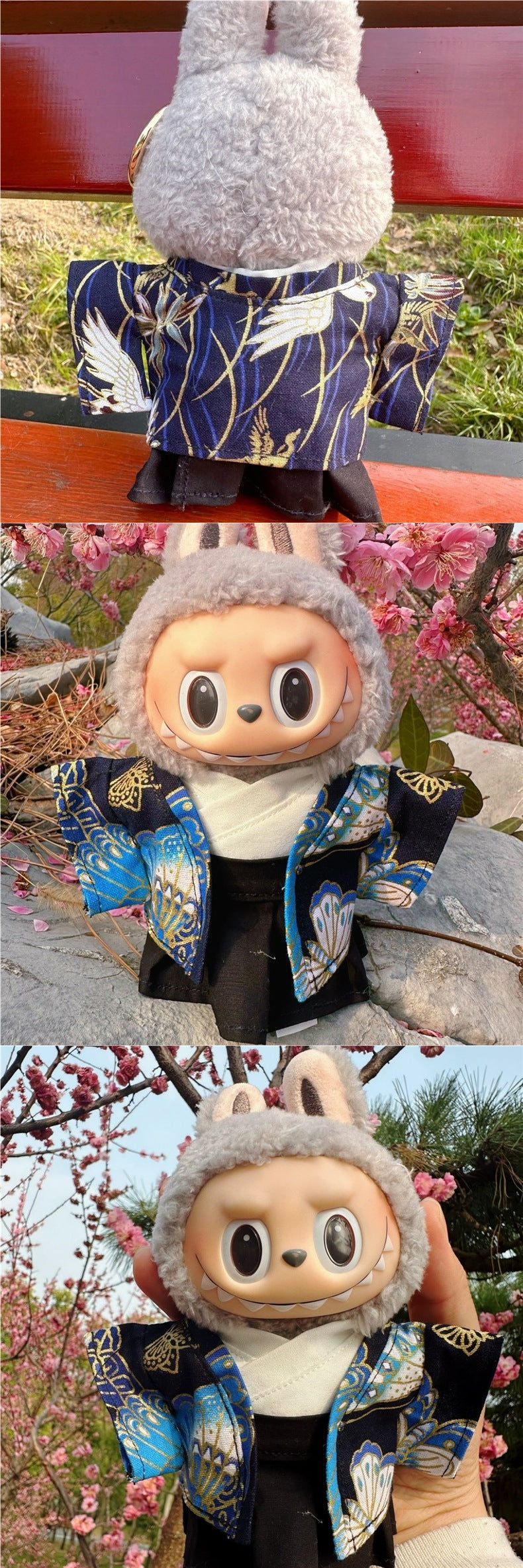 Men's Kimono 17CM Labubu Plush Doll Clothes First Generation Sitting Party Vinyl Set