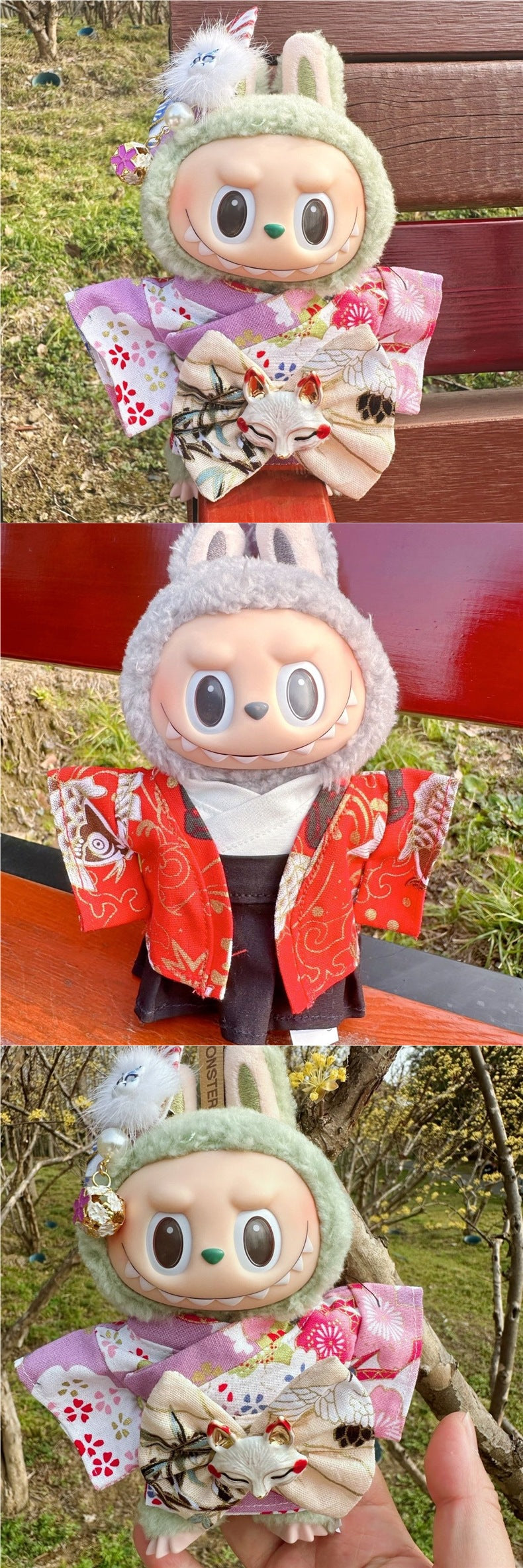 Men's Kimono 17CM Labubu Plush Doll Clothes First Generation Sitting Party Vinyl Set