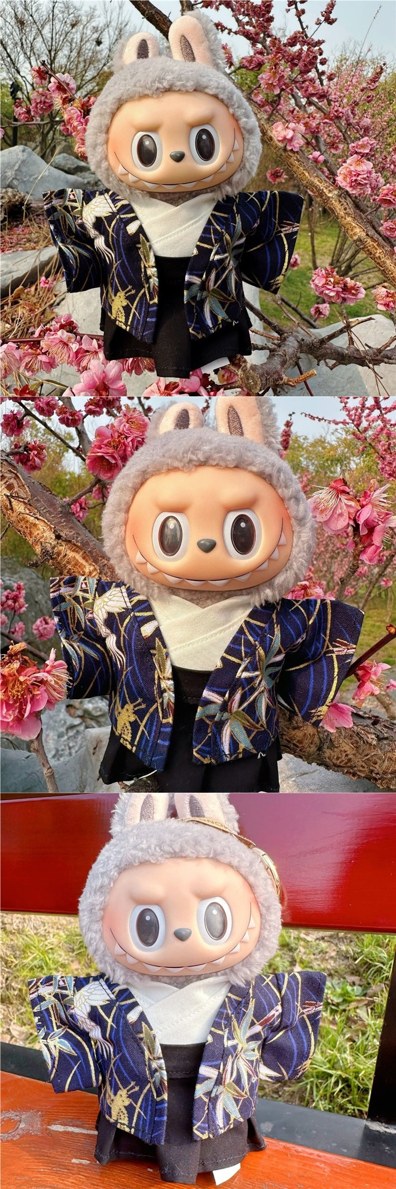 Men's Kimono 17CM Labubu Plush Doll Clothes First Generation Sitting Party Vinyl Set