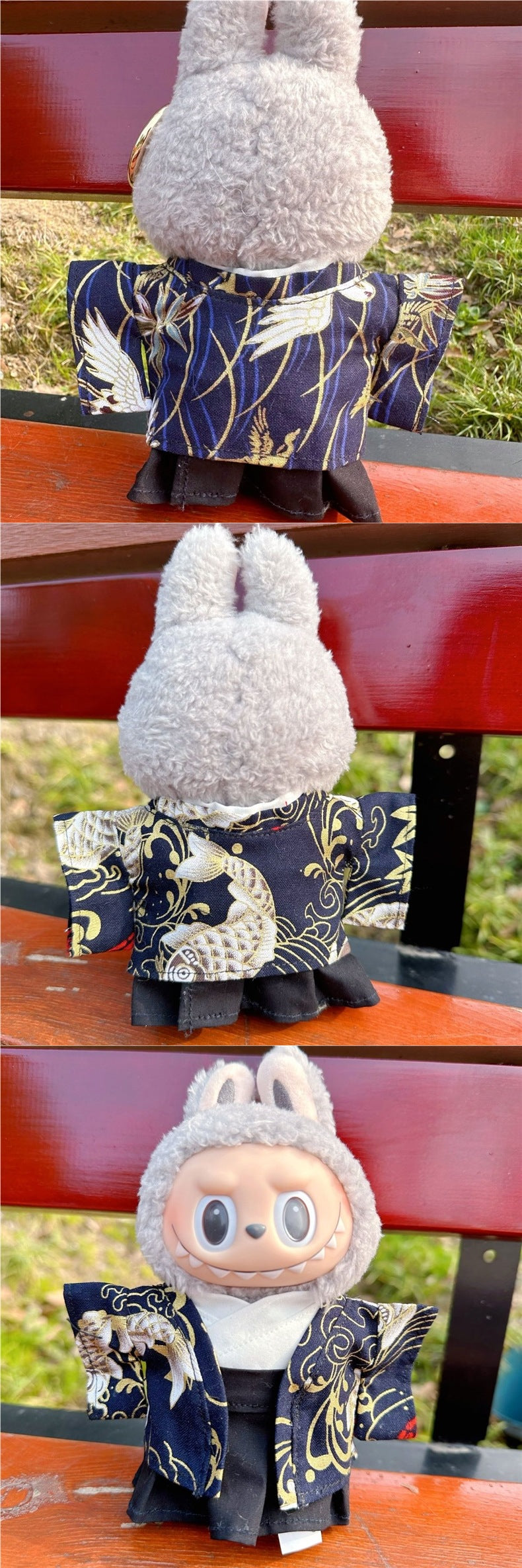 Men's Kimono 17CM Labubu Plush Doll Clothes First Generation Sitting Party Vinyl Set