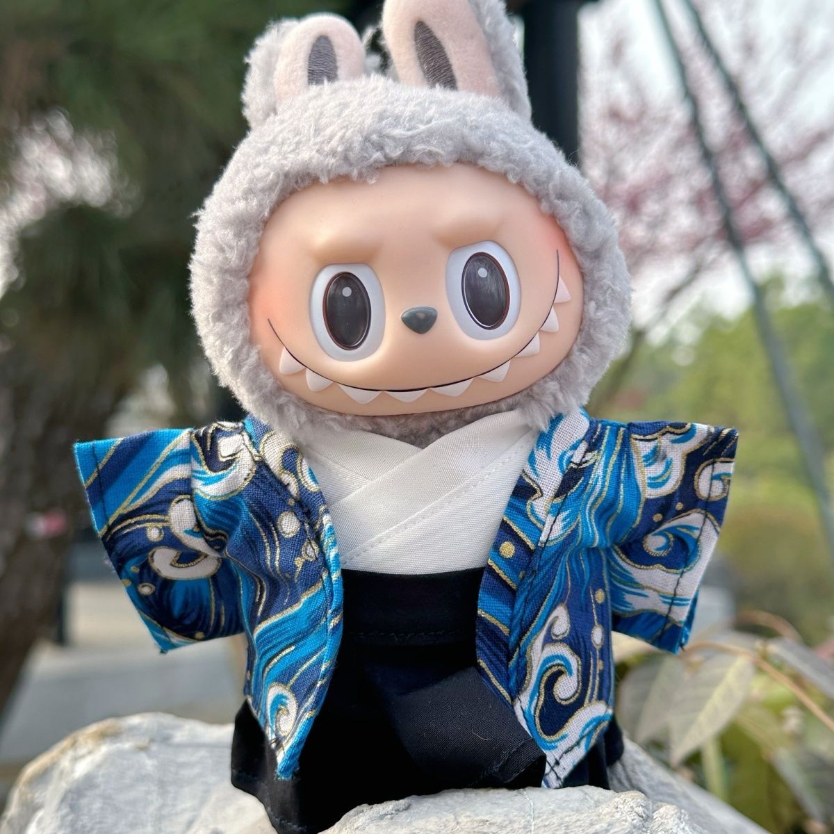 Men's Kimono 17CM Labubu Plush Doll Clothes First Generation Sitting Party Vinyl Set