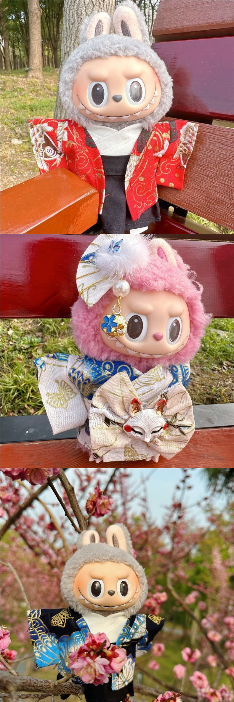 Men's Kimono 17CM Labubu Plush Doll Clothes First Generation Sitting Party Vinyl Set