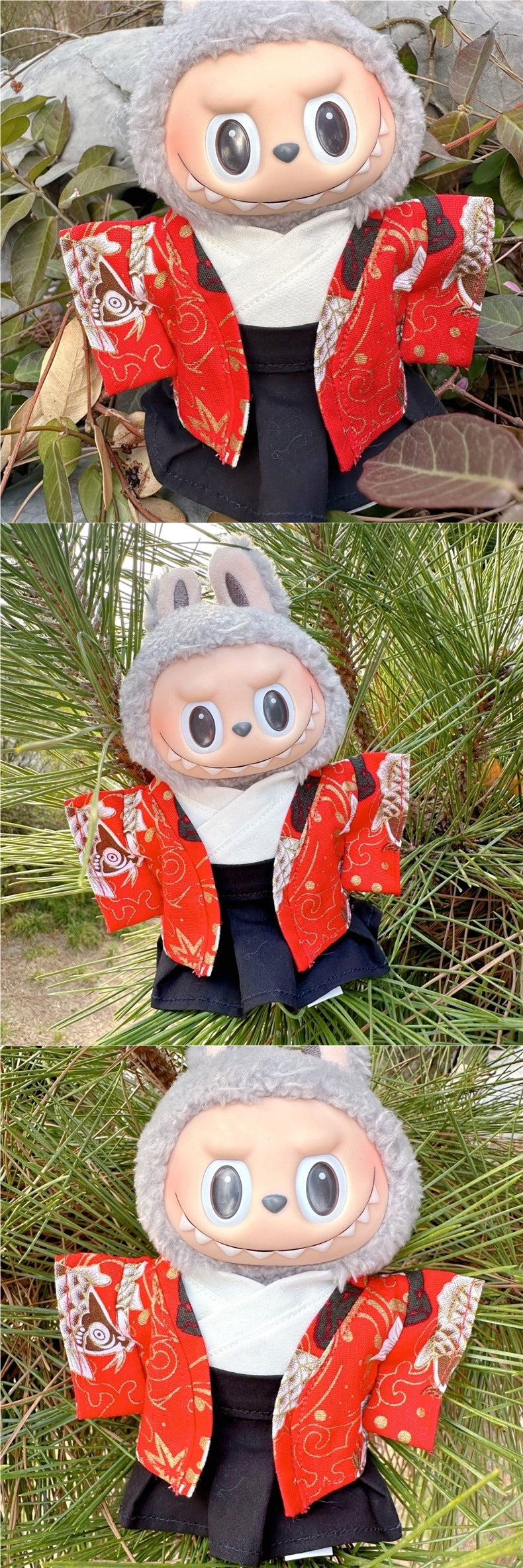 Men's Kimono 17CM Labubu Plush Doll Clothes First Generation Sitting Party Vinyl Set