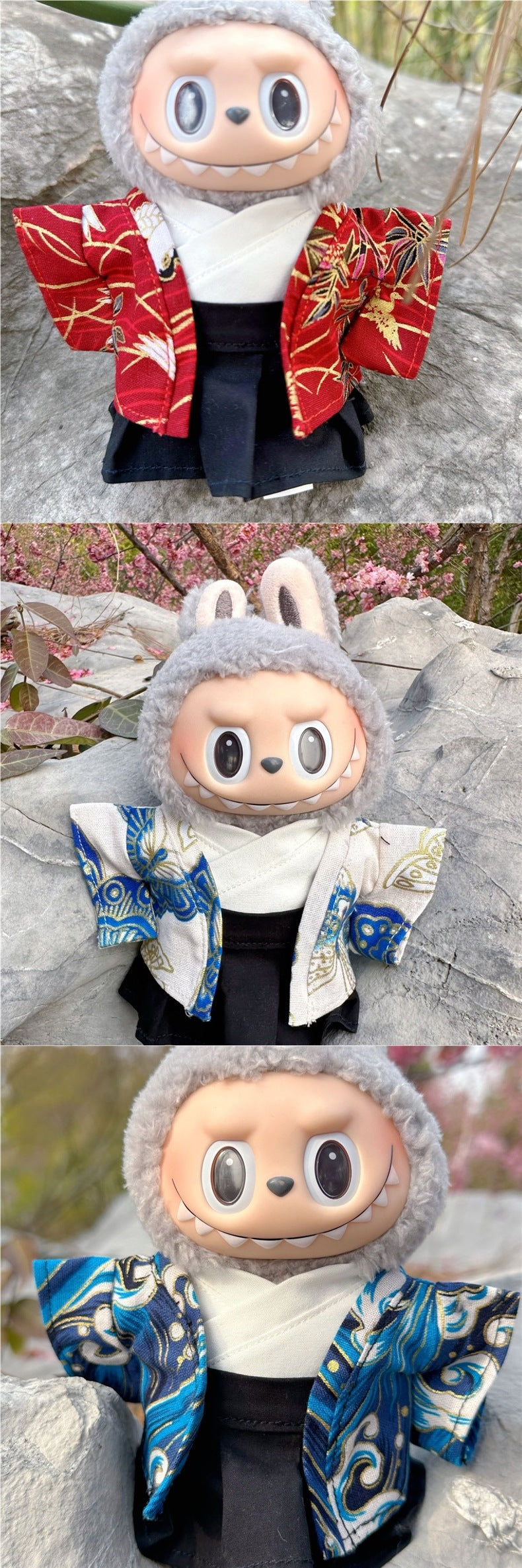 Men's Kimono 17CM Labubu Plush Doll Clothes First Generation Sitting Party Vinyl Set